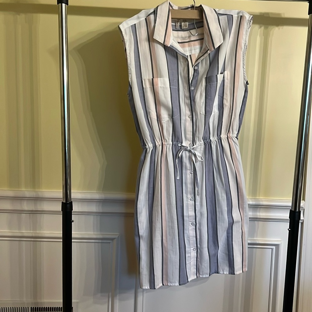 Japna Blue Striped Button Front Shirt Dress